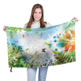 Флаг 3D с принтом Summer акварель в Кировске, 100% полиэстер | плотность ткани — 95 г/м2, размер — 67 х 109 см. Принт наносится с одной стороны | акварель | бабочки | лето | небо