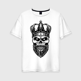 Женская футболка хлопок Oversize с принтом ДезКинг в Кировске, 100% хлопок | свободный крой, круглый ворот, спущенный рукав, длина до линии бедер
 | арт | графика | король | скелет | черепа