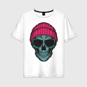 Женская футболка хлопок Oversize с принтом Смертельная улыбка в Кировске, 100% хлопок | свободный крой, круглый ворот, спущенный рукав, длина до линии бедер
 | арт | графика | оскал | скелет | черепа