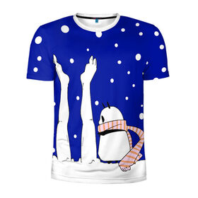 Мужская футболка 3D спортивная с принтом Новогодние ноги и панда в Кировске, 100% полиэстер с улучшенными характеристиками | приталенный силуэт, круглая горловина, широкие плечи, сужается к линии бедра | Тематика изображения на принте: 