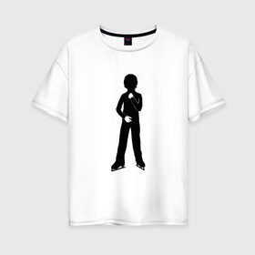 Женская футболка хлопок Oversize с принтом Конькобежец в Кировске, 100% хлопок | свободный крой, круглый ворот, спущенный рукав, длина до линии бедер
 | коньки | конькобежец | лед | фигурист | фигуристка | фитнес