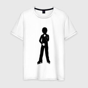 Мужская футболка хлопок с принтом Конькобежец в Кировске, 100% хлопок | прямой крой, круглый вырез горловины, длина до линии бедер, слегка спущенное плечо. | коньки | конькобежец | лед | фигурист | фигуристка | фитнес