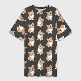 Платье-футболка 3D с принтом Корги малыши в Кировске,  |  | baby | corgi | dog | kawaii | pattern | вельш корги | девочкам | детям | животные | каваи | корги | лапки | малыш | мальчикам | много собак | мордочка | мультяшный | персик | пес | песик | питомец | подарок | пушистый