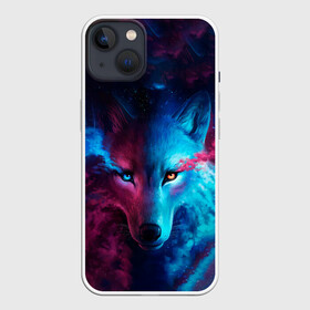 Чехол для iPhone 13 с принтом ЗВЕЗДНЫЙ ВОЛК в Кировске,  |  | animals | hunter | sky | stars | wolf | волк | вселенная | голова | звезды | звери | космос | красиво | магия | мощь | небо | сила | хищник