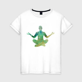 Женская футболка хлопок с принтом Йога тайм в Кировске, 100% хлопок | прямой крой, круглый вырез горловины, длина до линии бедер, слегка спущенное плечо | здоровье | йога | кундалини | медитация | релаксация | тело | фитнес | энергия