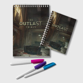 Блокнот с принтом The Outlast Trials в Кировске, 100% бумага | 48 листов, плотность листов — 60 г/м2, плотность картонной обложки — 250 г/м2. Листы скреплены удобной пружинной спиралью. Цвет линий — светло-серый
 | game | games | horror | outlast | the outlast trials | аутласт | аутласт триалс | игра | игры | ужасы | хоррор