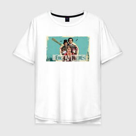 Мужская футболка хлопок Oversize с принтом Энола Холмс в Кировске, 100% хлопок | свободный крой, круглый ворот, “спинка” длиннее передней части | Тематика изображения на принте: 