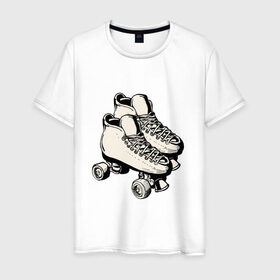 Мужская футболка хлопок с принтом Ролики в Кировске, 100% хлопок | прямой крой, круглый вырез горловины, длина до линии бедер, слегка спущенное плечо. | арт | кроссовки | обувь | рисунок | ролики | шнурки