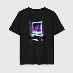 Женская футболка хлопок Oversize с принтом Vaporwave Kizaru Mac в Кировске, 100% хлопок | свободный крой, круглый ворот, спущенный рукав, длина до линии бедер
 | album | born to trap | haunted family | hip hop | karmageddon | music | neon | retro | retrowave | spain | trend | yvn kxx | альбом | испания | кизару | музыка | неон | реп | ретровейв | рожденный | рэп | стиль | тренд | треп 