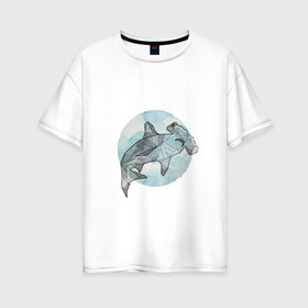 Женская футболка хлопок Oversize с принтом Акула-молот в Кировске, 100% хлопок | свободный крой, круглый ворот, спущенный рукав, длина до линии бедер
 | circle | graphics | moon | shark | watercolor | акварель | акула | графика | круг | луна