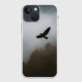 Чехол для iPhone 13 mini с принтом Орёл над лесом в Кировске,  |  | bird | dark | fog | forest | heaven | jh k | ktc | sky | texture | деревья | животные | лес | небо | орел | природа | птица | птицы | текстуры | тёмный лес | туман