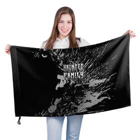 Флаг 3D с принтом Haunted Family (лейбл Kizaru) в Кировске, 100% полиэстер | плотность ткани — 95 г/м2, размер — 67 х 109 см. Принт наносится с одной стороны | 