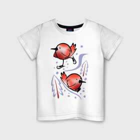 Детская футболка хлопок с принтом НОВОГОДНИЕ ПТИЧКИ. ЗИМНИЙ СПОРТ в Кировске, 100% хлопок | круглый вырез горловины, полуприлегающий силуэт, длина до линии бедер | 