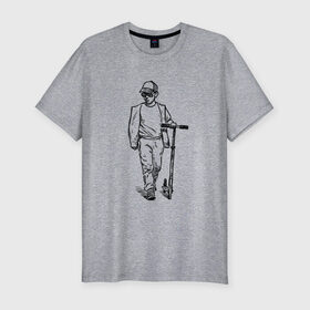 Мужская футболка хлопок Slim с принтом Самокатер в Кировске, 92% хлопок, 8% лайкра | приталенный силуэт, круглый вырез ворота, длина до линии бедра, короткий рукав | крутой | самокат | чёрно белый