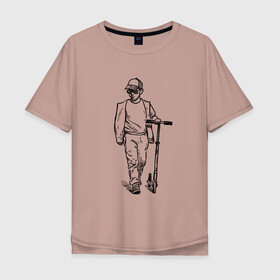 Мужская футболка хлопок Oversize с принтом Самокатер в Кировске, 100% хлопок | свободный крой, круглый ворот, “спинка” длиннее передней части | крутой | самокат | чёрно белый