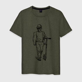 Мужская футболка хлопок с принтом Самокатер в Кировске, 100% хлопок | прямой крой, круглый вырез горловины, длина до линии бедер, слегка спущенное плечо. | крутой | самокат | чёрно белый