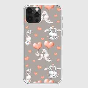 Чехол для iPhone 12 Pro Max с принтом Влюбленные в Кировске, Силикон |  | Тематика изображения на принте: влюбленные | зайчики | пара | розовый | сердце | серый | шарики