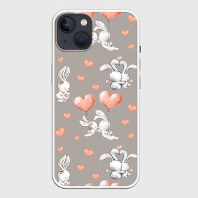 Чехол для iPhone 13 с принтом Влюбленные в Кировске,  |  | влюбленные | зайчики | пара | розовый | сердце | серый | шарики
