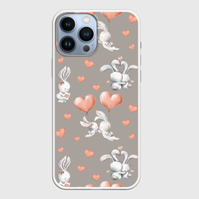 Чехол для iPhone 13 Pro Max с принтом Влюбленные в Кировске,  |  | влюбленные | зайчики | пара | розовый | сердце | серый | шарики