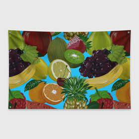 Флаг-баннер с принтом Фруктовый микс в Кировске, 100% полиэстер | размер 67 х 109 см, плотность ткани — 95 г/м2; по краям флага есть четыре люверса для крепления | ананас | апельсин | виноград | киви | клубника | кокос | фрукты