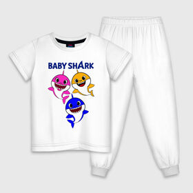Детская пижама хлопок с принтом Baby Shark в Кировске, 100% хлопок |  брюки и футболка прямого кроя, без карманов, на брюках мягкая резинка на поясе и по низу штанин
 | baby | baby shark | shark | акула | анимация | бэби | бэби шарк | дети | мультфильм | песня | ребенок | шарк