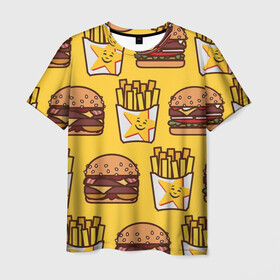 Мужская футболка 3D с принтом фастфуд в Кировске, 100% полиэфир | прямой крой, круглый вырез горловины, длина до линии бедер | гамбургер | еда | картошка фри | фастфуд
