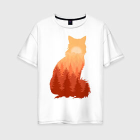 Женская футболка хлопок Oversize с принтом Лиса в Кировске, 100% хлопок | свободный крой, круглый ворот, спущенный рукав, длина до линии бедер
 | fox | лес | лис | лиса | лисенок | лисичка | рыжий