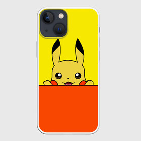 Чехол для iPhone 13 mini с принтом Пикачу в Кировске,  |  | baby | cartoon | emoji | happy | kawaii | pika pika | pikachu | pokemon go | team | глаз | детям | зайчик | иви | кавайный | кролик | малыш | мордочка | мультяшный | персонажи аниме | пика пика | пикачу | покемоны | улыбка | ушки | эмоции | 