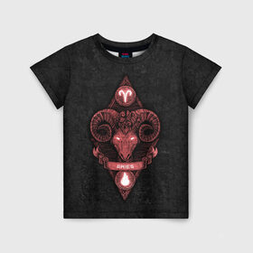Детская футболка 3D с принтом ОВЕН в Кировске, 100% гипоаллергенный полиэфир | прямой крой, круглый вырез горловины, длина до линии бедер, чуть спущенное плечо, ткань немного тянется | aries | животное | зверь | знак зодиака | овен