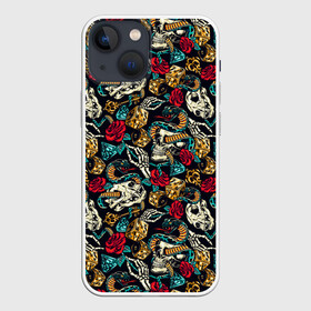 Чехол для iPhone 13 mini с принтом Hardcore tattoo в Кировске,  |  | colorful | skull | snake | tattoo | vintage | винтаж | змеи | игральные | кости | скелет | тату | цветной | цветы | черепа