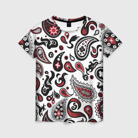 Женская футболка 3D с принтом Молекулярный рисунок в Кировске, 100% полиэфир ( синтетическое хлопкоподобное полотно) | прямой крой, круглый вырез горловины, длина до линии бедер | арт | белый | биология | красный | молекула | рисунок | чёрный