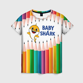 Женская футболка 3D с принтом Baby Shark в Кировске, 100% полиэфир ( синтетическое хлопкоподобное полотно) | прямой крой, круглый вырез горловины, длина до линии бедер | baby | baby shark | shark | акула | анимация | бэби | бэби шарк | дети | мультфильм | песня | ребенок | шарк