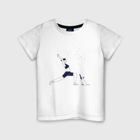 Детская футболка хлопок с принтом Магия утра в Кировске, 100% хлопок | круглый вырез горловины, полуприлегающий силуэт, длина до линии бедер | fitness | yoga. | девушка | дом | заряд на весь день | зарядка | йога | кошка | утро | фитнес | хорошее настроение