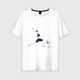 Женская футболка хлопок Oversize с принтом Магия утра в Кировске, 100% хлопок | свободный крой, круглый ворот, спущенный рукав, длина до линии бедер
 | fitness | yoga. | девушка | дом | заряд на весь день | зарядка | йога | кошка | утро | фитнес | хорошее настроение
