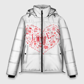 Мужская зимняя куртка 3D с принтом Сердце для любимой в Кировске, верх — 100% полиэстер; подкладка — 100% полиэстер; утеплитель — 100% полиэстер | длина ниже бедра, свободный силуэт Оверсайз. Есть воротник-стойка, отстегивающийся капюшон и ветрозащитная планка. 

Боковые карманы с листочкой на кнопках и внутренний карман на молнии. | Тематика изображения на принте: ball | bird | castle | cat | cloud | couple | cupid | diamond | flower | heart | letter | love | ring | бриллиант | замок | кольцо | кот | купидон | любовь | облако | пара | письмо | птица | сердце | цветок | шарик