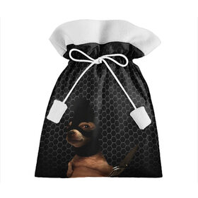 Подарочный 3D мешок с принтом Собакен-грабитель в Кировске, 100% полиэстер | Размер: 29*39 см | Тематика изображения на принте: dog | грабитель | нож | собака