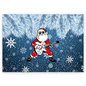 Поздравительная открытка с принтом Дед Мороз Рокер в Кировске, 100% бумага | плотность бумаги 280 г/м2, матовая, на обратной стороне линовка и место для марки
 | гитара | гитарист | год | дед | зима | зимний | клаус | метал | металл | мороз | музыка | музыкант | новый | рождество | рок | рокер | санта
