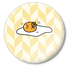 Значок с принтом гудетама в Кировске,  металл | круглая форма, металлическая застежка в виде булавки | Тематика изображения на принте: гудетама | еда | ленивое яйцо | яичница