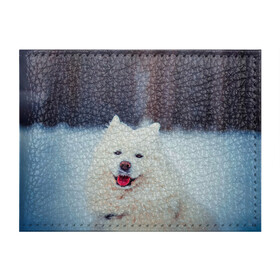 Обложка для студенческого билета с принтом САМОЕД в Кировске, натуральная кожа | Размер: 11*8 см; Печать на всей внешней стороне | animals | dog | winter | домашние | друг | животные | звери | зима | лайка | пес | песель | природа | пушистый | самоед | собаки | собачка | хаски