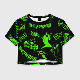 Женская футболка Crop-top 3D с принтом KIZARU / HAUNTED FAMILY в Кировске, 100% полиэстер | круглая горловина, длина футболки до линии талии, рукава с отворотами | haunted family | kizaru | kizaru   haunted family | rap | кизару | негодяй | рэп | хип хоп