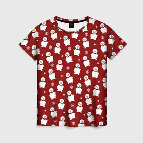 Женская футболка 3D с принтом Снеговики в Кировске, 100% полиэфир ( синтетическое хлопкоподобное полотно) | прямой крой, круглый вырез горловины, длина до линии бедер | 