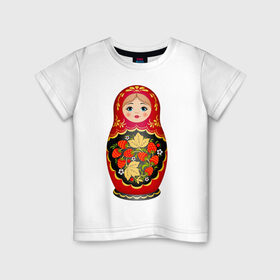 Детская футболка хлопок с принтом Матрешка Снегурка Хохлома в Кировске, 100% хлопок | круглый вырез горловины, полуприлегающий силуэт, длина до линии бедер | Тематика изображения на принте: 