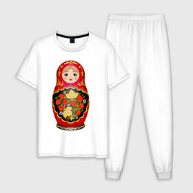 Мужская пижама хлопок с принтом Матрешка Снегурка Хохлома в Кировске, 100% хлопок | брюки и футболка прямого кроя, без карманов, на брюках мягкая резинка на поясе и по низу штанин
 | 