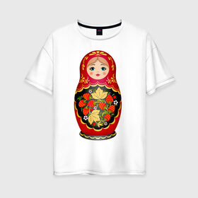 Женская футболка хлопок Oversize с принтом Матрешка Снегурка Хохлома в Кировске, 100% хлопок | свободный крой, круглый ворот, спущенный рукав, длина до линии бедер
 | 