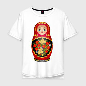 Мужская футболка хлопок Oversize с принтом Матрешка Снегурка Хохлома в Кировске, 100% хлопок | свободный крой, круглый ворот, “спинка” длиннее передней части | 