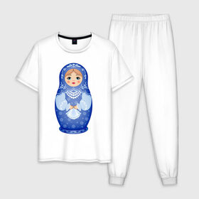 Мужская пижама хлопок с принтом Матрешка Снегурка Гжель в Кировске, 100% хлопок | брюки и футболка прямого кроя, без карманов, на брюках мягкая резинка на поясе и по низу штанин
 | 