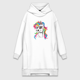 Платье-худи хлопок с принтом Unicorn hipster в Кировске,  |  | color | cool | eyes | fashion | hipster | horn | hype | mane | muzzle | unicorn | глаза | грива | единорог | круто | мода | очки | рог | хайп | хипстер | цвет