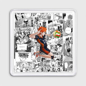 Магнит 55*55 с принтом Хината Се Haikyu! в Кировске, Пластик | Размер: 65*65 мм; Размер печати: 55*55 мм | Тематика изображения на принте: волейбол | карасуно | манга | мяч | хината се