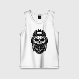 Детская майка хлопок с принтом Танкист хипстер в Кировске,  |  | beard | cool | fashion | grin | helmet | hipster | hype | jaw | moustache | orbits | skull | teeth | борода | глазницы | зубы | круто | мода | оскал | пасть | усы | хайп | череп | шлем