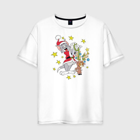 Женская футболка хлопок Oversize с принтом Tom and Jerry в Кировске, 100% хлопок | свободный крой, круглый ворот, спущенный рукав, длина до линии бедер
 | tom and jerry | vdkimel | warner bros | том и джерри
